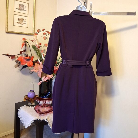 NWT Simon Chang Women's Well Tailored ¾ Sleeve Purple Midi Dress Tag Size 4 S - Picture 5 of 10